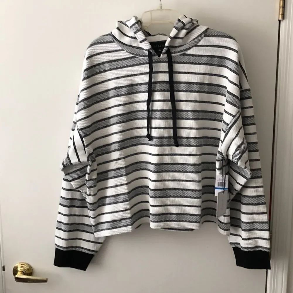 1 State Jacquard Knit Stripe Hooded Pullover L NWT